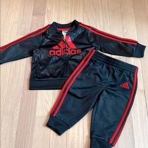 Adidas Kids' Black and Red Tracksuit